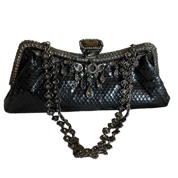CLARA KASAVINA hand made black snake skin handbag clutch - Picture 2 of 15